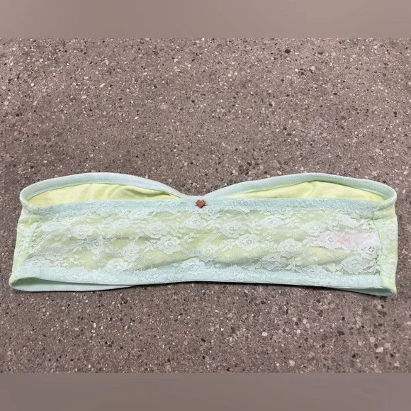 Victoria Secret PINK Neon Green Lace Bandeau Strapless Tube Bralette Bra Large - Picture 3 of 6